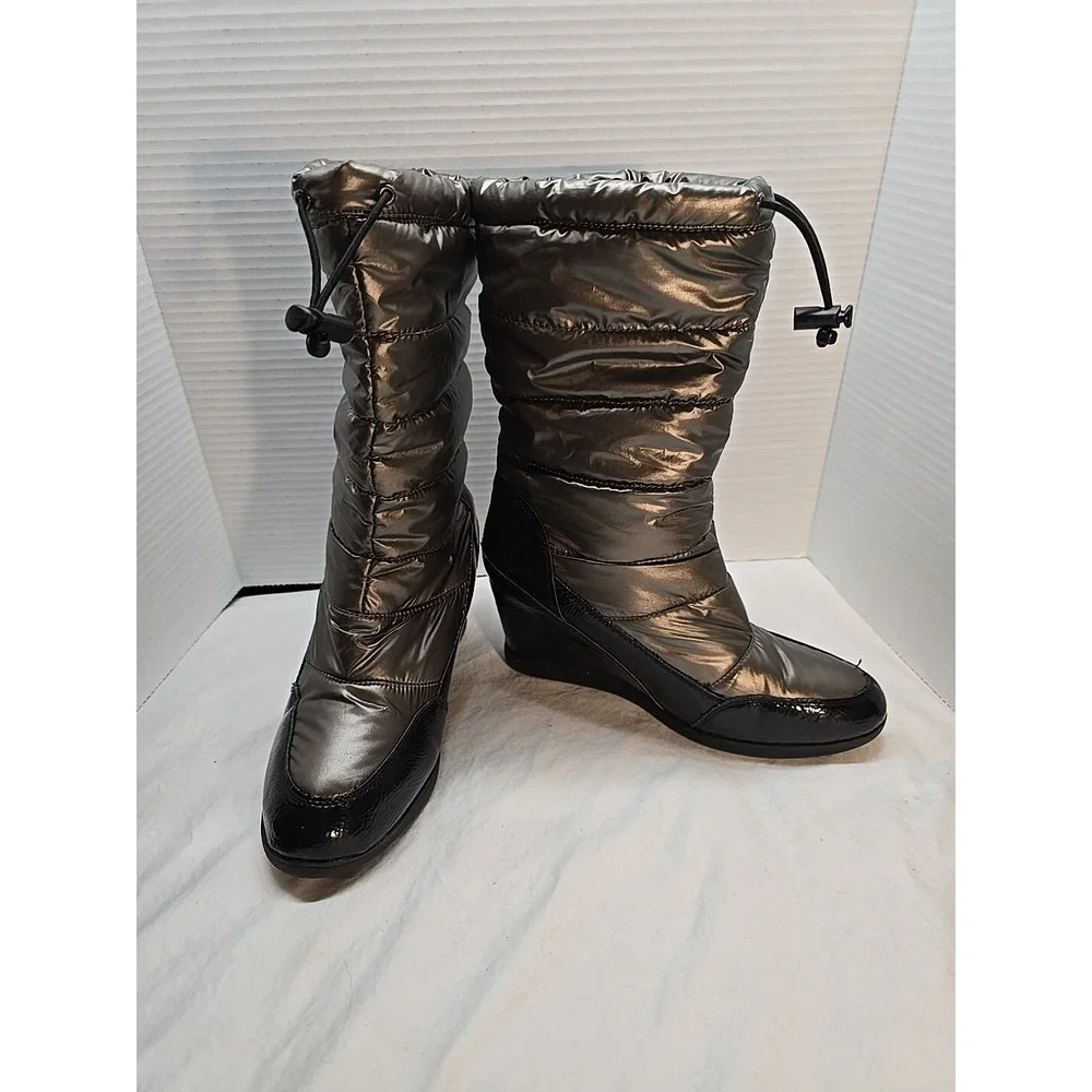 Cougar Wedge Puffer Brown Metallic Shiny Gander Winter Waterproof Boots Size 9M